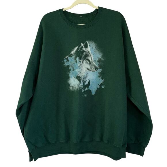 Wolf Pack Forest Green Crewneck Oversized Sweatshirt Unisex 2X Cozy Comfy Casual - Picture 1 of 11
